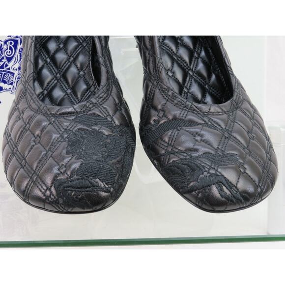 BURBERRY BABY BLACK QUILTED LEATHER LOGO KITTEN HEEL PUMPS EU 36.5 US 6.5 $1K - Picture 8 of 15